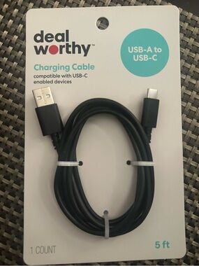 Bundle of 2- Deal Worthy Black USB-A to USB-C Charging Cable (5 Ft)